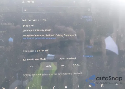 2021 Tesla Model S Long Range Dual Motor All-Wheel Drive z USA, uszkodzony, nr VIN 5YJSA1E58MF452527